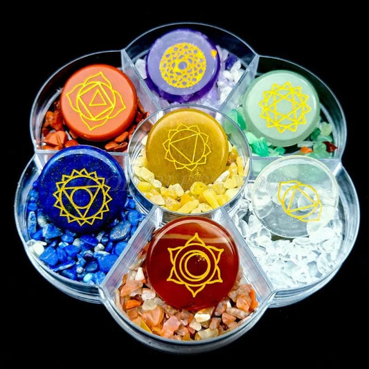 014 - 7 Chakras Crystal Stone Chips with Engraved Pocket Stones