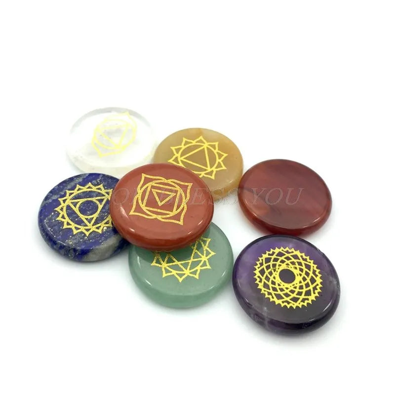 014 - 7 Chakras Crystal Stone Chips with Engraved Pocket Stones