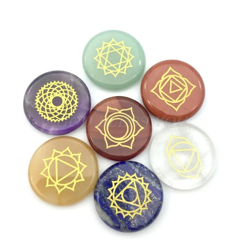 014 - 7 Chakras Crystal Stone Chips with Engraved Pocket Stones