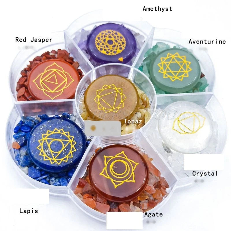 014 - 7 Chakras Crystal Stone Chips with Engraved Pocket Stones