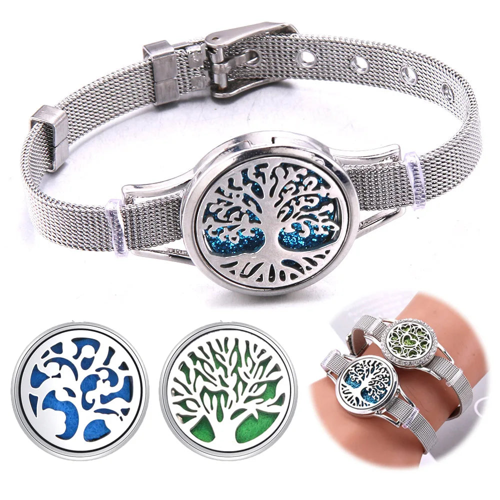 011 - Tree of Life Aromatherapy Stainless Steel Wristband