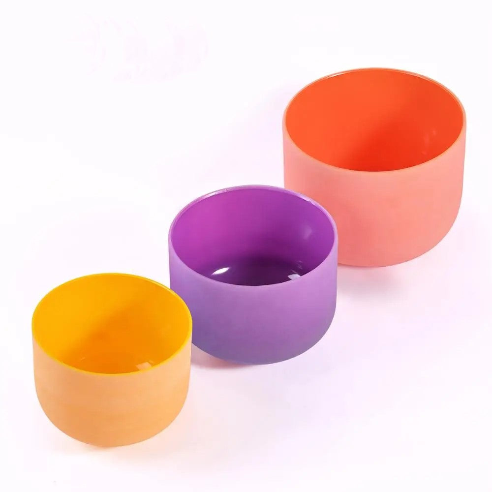 Colored Frosted Quartz Crystal Singing Bowl 3PC Set