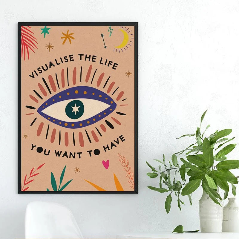 Retro-Styled Evil Eye & Universal Affirmations Canvas Print