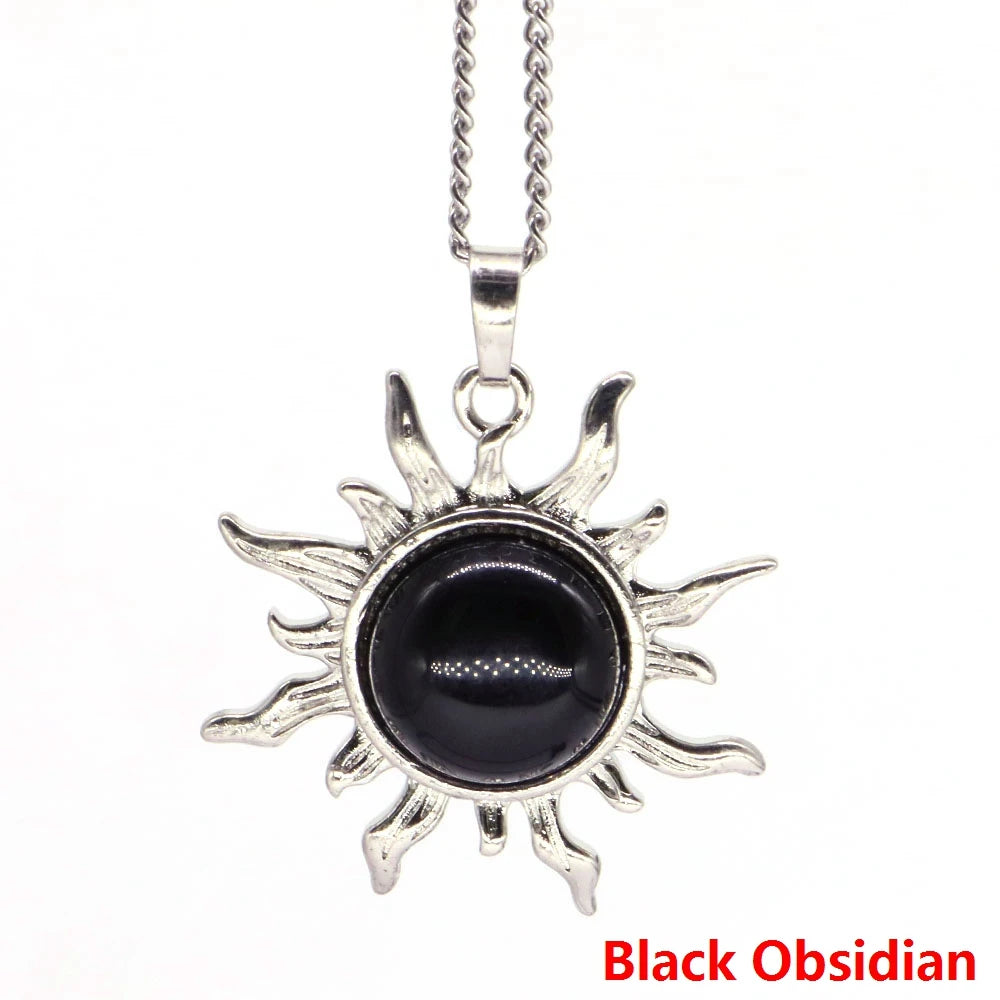 011 - Sun Flower Natural Stone Cabochon Pendant Necklace