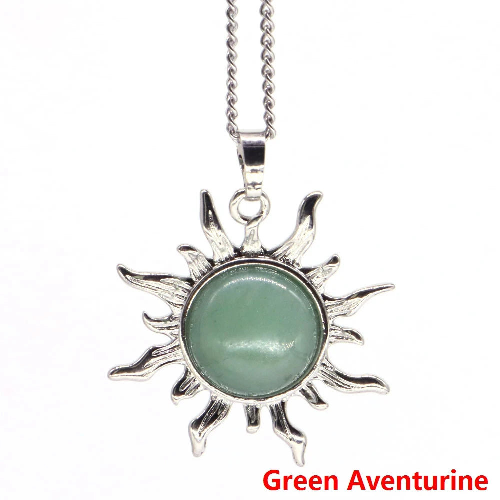 011 - Sun Flower Natural Stone Cabochon Pendant Necklace