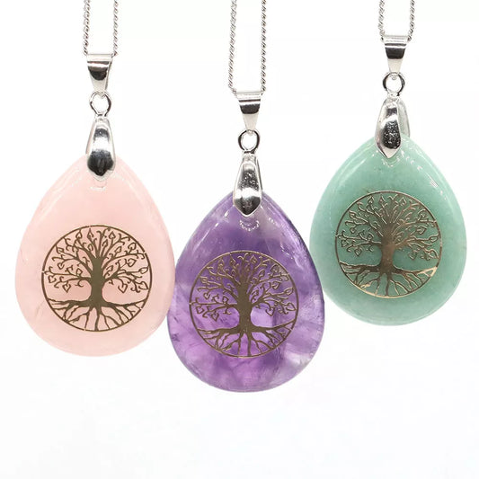 011 - 7 Chakra Stone Tree of Life Pendant Necklace