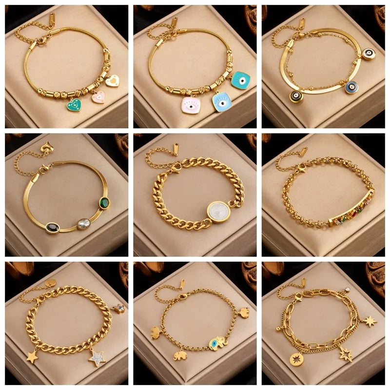 011 - Boho Style Gold Charmed Adjustable Stackable Bracelets