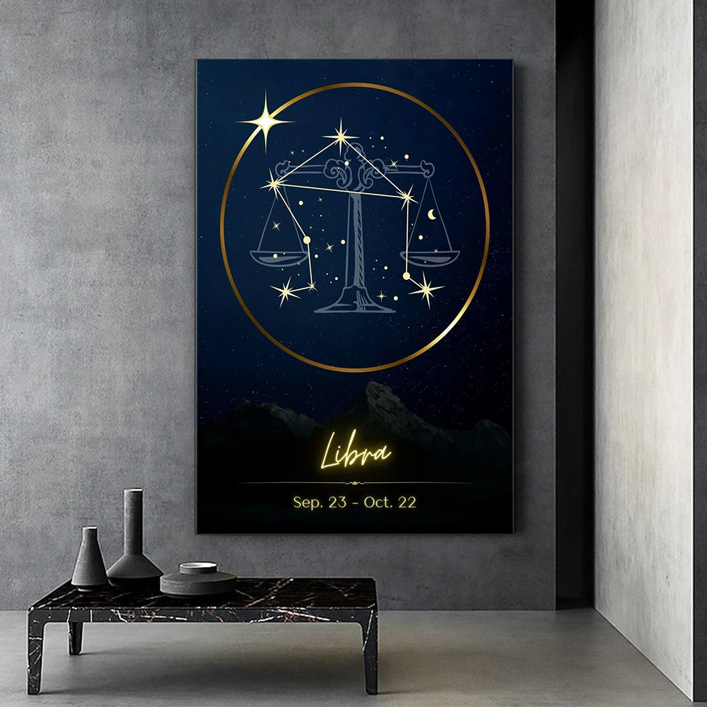 Constellations of the 12 Zodiacs - Blue Canvas Print