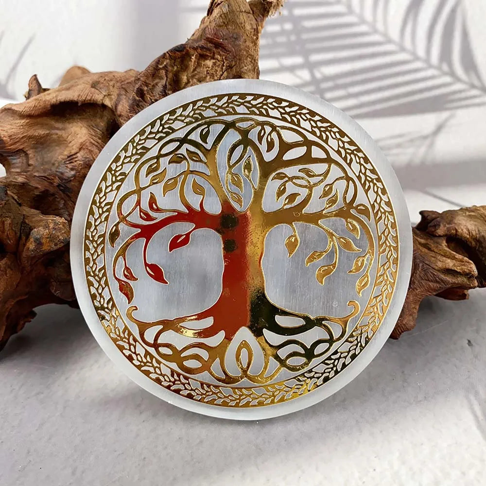 002 - Natural Selenite Tree of Life Charging Plate