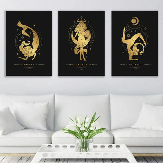 Retro Zodiac Signs of the Feminine Canvas Print