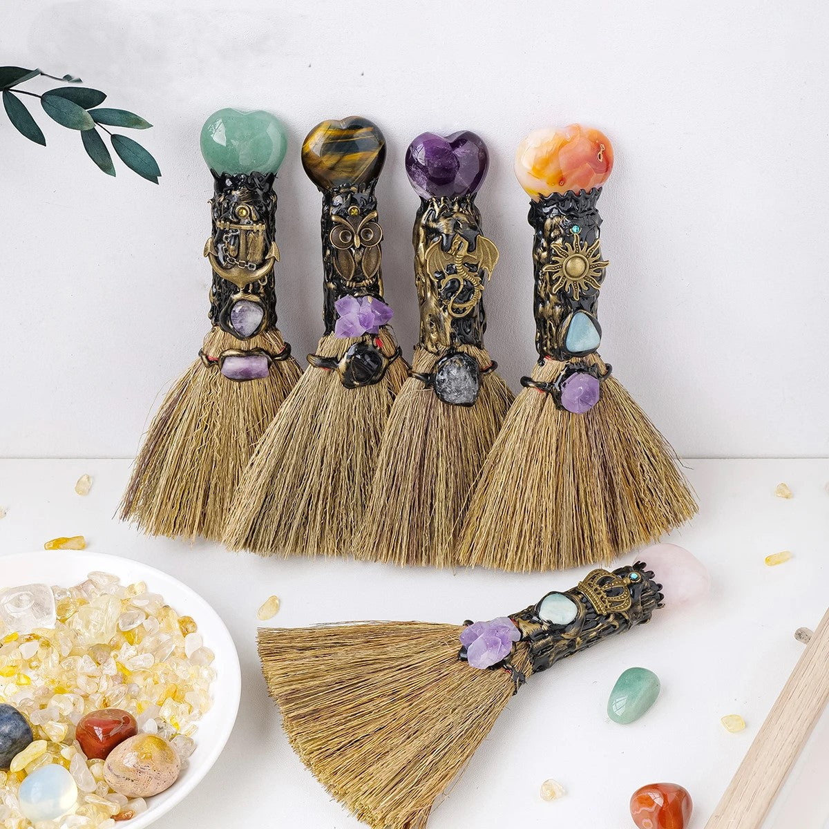 002 - Magick Witchy Altar Broom w/ Heart-Shaped Crystal