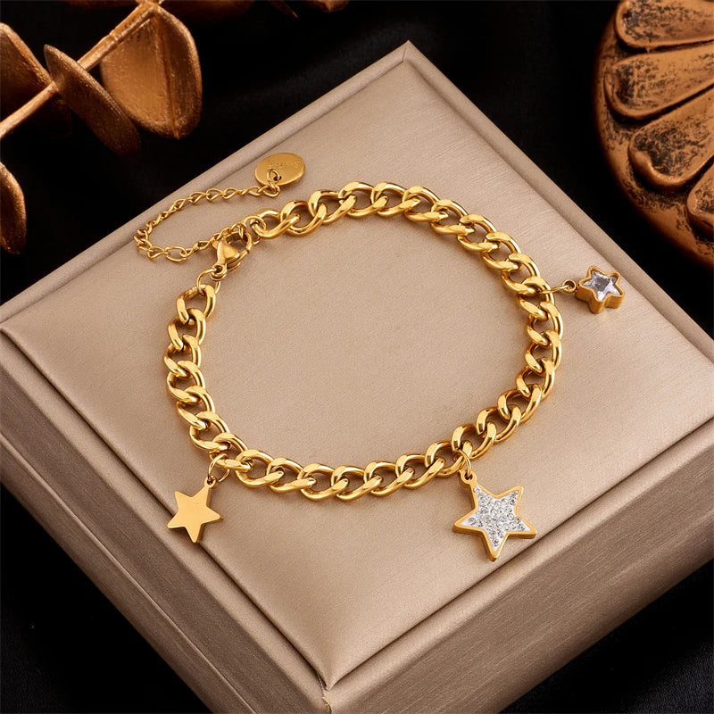 011 - Boho Style Gold Charmed Adjustable Stackable Bracelets