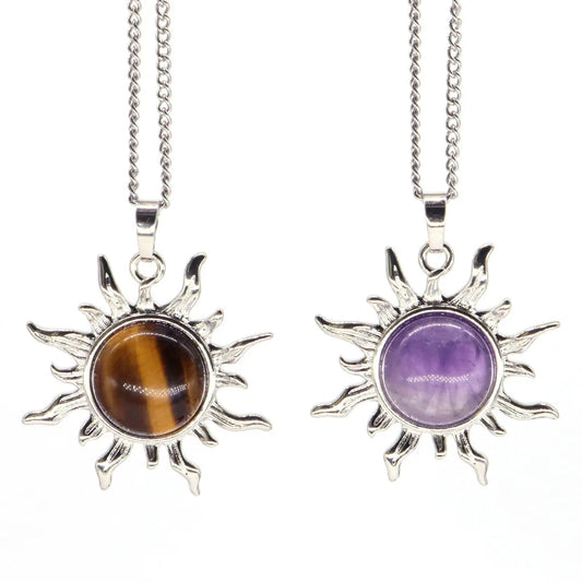 011 - Sun Flower Natural Stone Cabochon Pendant Necklace