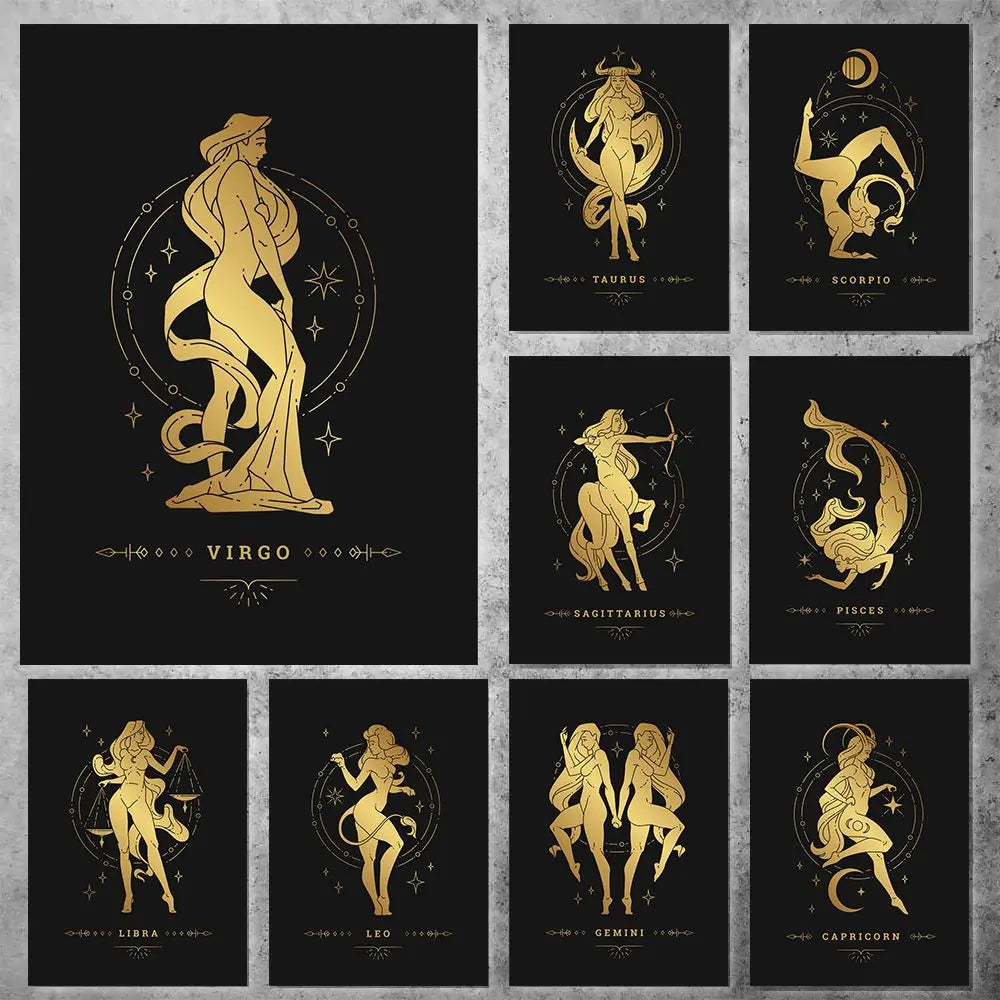 Retro Zodiac Signs of the Feminine Canvas Print