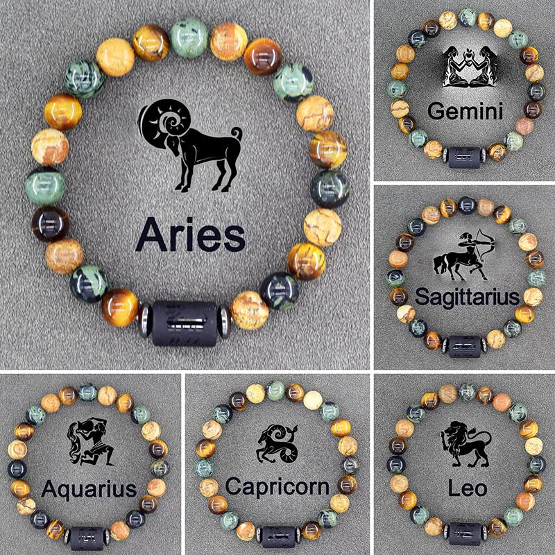 011 - Zodiac Sign Natural Stone Unisex Bracelet