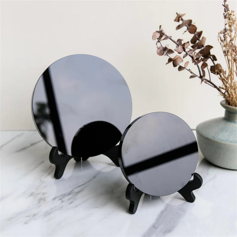 001 - Black Obsidian Scrying Mirror w/ Stand