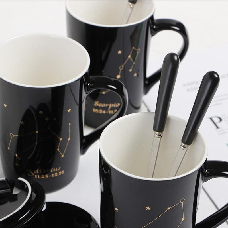 014 - 12 Constellations Ceramic Mug w/ Spoon & Lid Tea/Coffee Cup